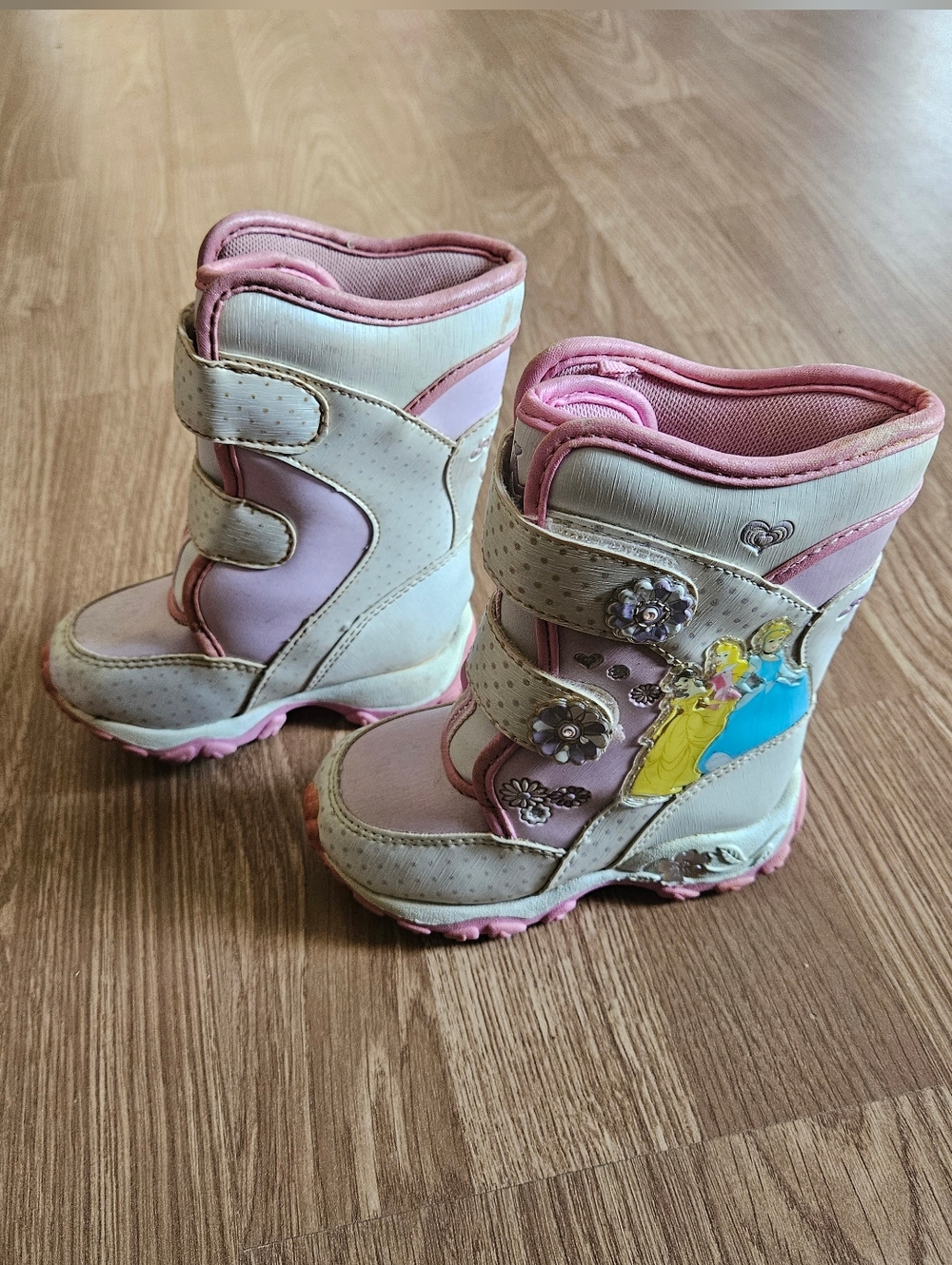 Y2K Disney Girls' Pink Princess Winter Boots - Cute Floral Strap Design
